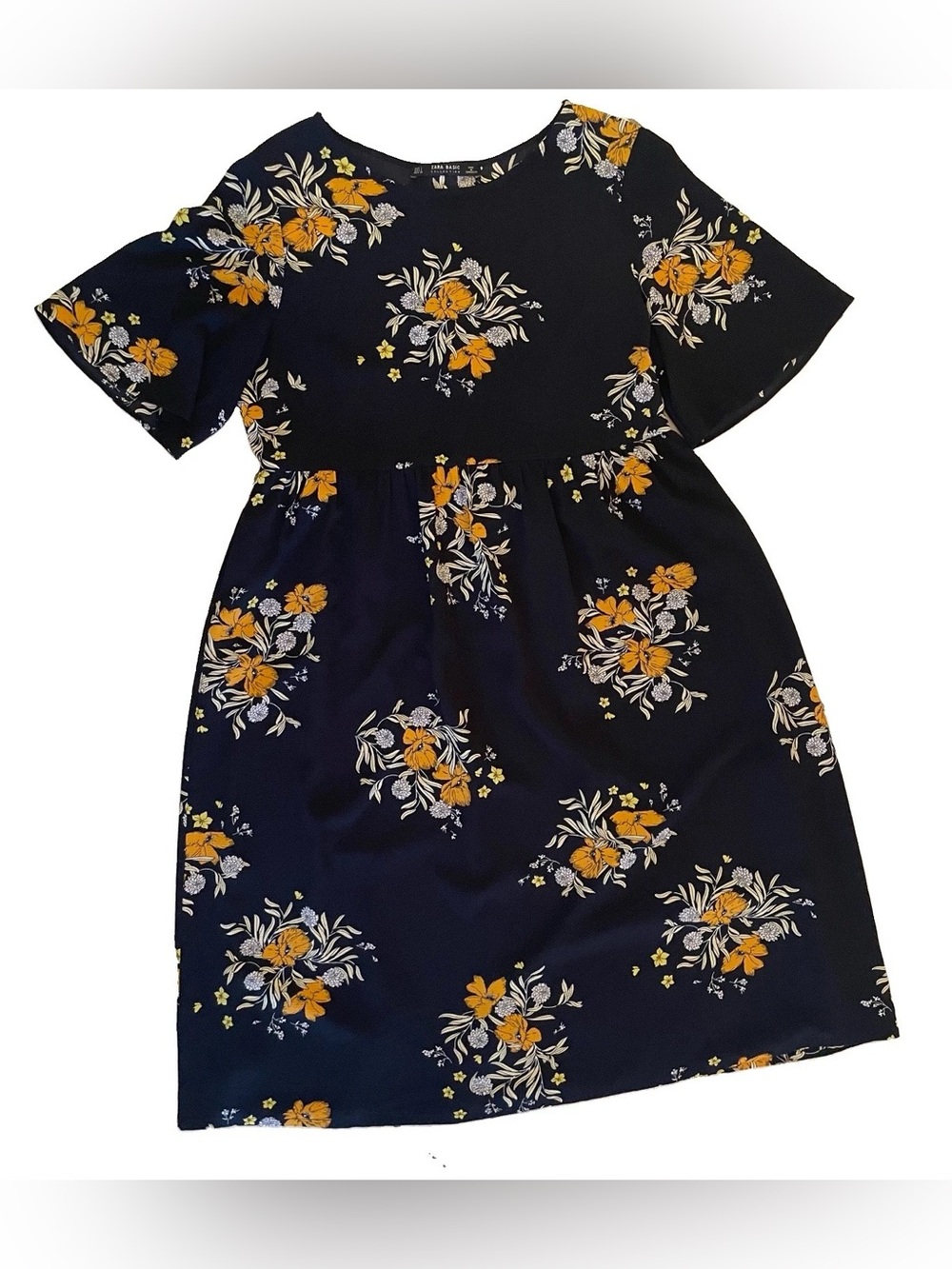 Zara Black Dress with Yellow Floral Print